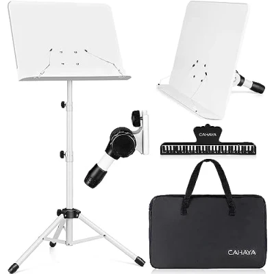 Immagine di CAHAYA Leggio Musicale Pieghevole per Spartiti &amp; Supporto Tavolo 2IN1 Musicali da Orchestra Portatile con Altezza Regolabile 80 145cm Colore Bianco Modello CY0194 2