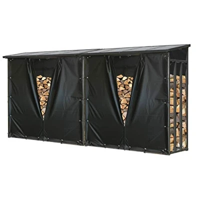 Immagine di QUICK STAR 2 pezzi Scaffalatura in Metallo per Legna da ardere, XXL 185 x 70 cm, 4,6 m3, Colore: Antracie con protezione dagli agenti atmosferici Nero