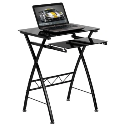 Immagine di Flash Furniture Scrivania per Computer con cassetto Estraibile Tastiera Vassoio in Vetro temprato Nero