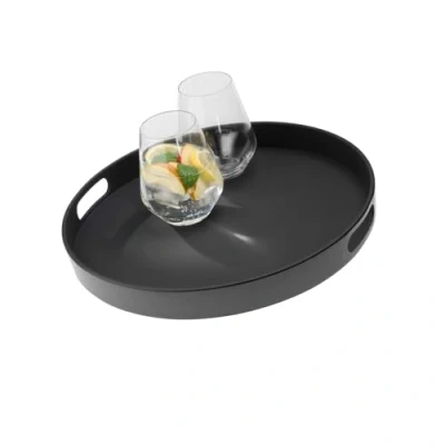 Immagine di APS vassoio Bistro, da portata, in melamina nera, antiscivolo, con 2 impugnature incassate e bordo impilabile, 35,5 x cm, altezza,5 nero