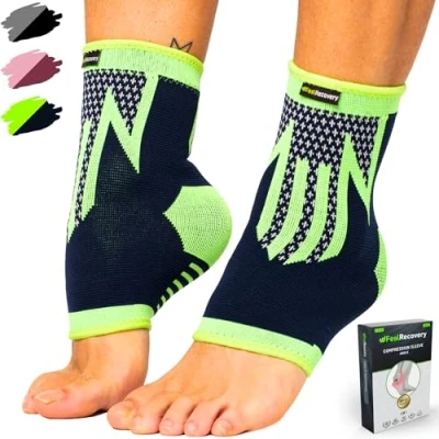 Immagine di 2 Tutore Caviglia per Uomo e Donne Cavigliere Elastiche a Compressione Fascia Sportive Distorsioni, Running, Calcio Sport Traspiranti Antiscivolo (L, Verde)