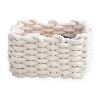 Immagine di 1 Pezzi Cestini Portaoggetti Intrecciato in Corda di Cotone,Scatola Portaoggettic Multiuso Organizzazione Portaoggetti,Cestino Bagno per l&#039;Organizzazione e la Decorazione (Bianco)
