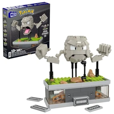 Immagine di MEGA Pokémon Geodude Mini Motion, Set da Costruire con 343 Pezzi, Personaggio Alto 12+ cm Pulsante Nascosto per attivare Il Movimento dei Pugni, Giocattolo Collezione, 13+ Anni, HWR79