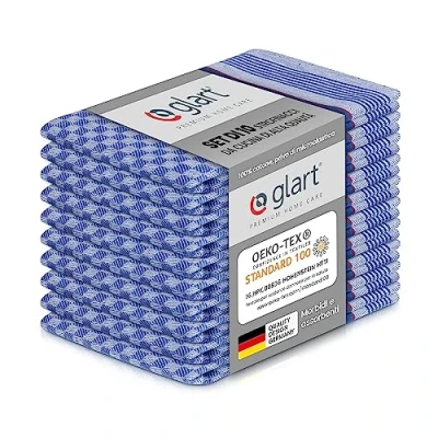 Immagine di Glart 48GR Set di 10 panni da cucina premium, strofinacci, 100% cotone certificato OEKO TEX, 45x90 cm, blu, prelavati