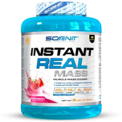 Immagine di Instant Real Mass 2,72 kg gainer massa muscolare weight aumento con creatina (2,72 kg, Fragola)