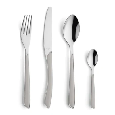 Immagine di Kuppels Prisma Set di posate per 6 persone, in acciaio inox lucido, 24 pezzi, con manici plastica alta qualità, colore blu indaco, antiruggine, lavabile lavastoviglie