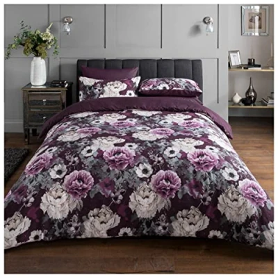 Immagine di Sleepdown Inky Set copripiumino reversibile con motivo floreale, facile da pulire, 155 cm x 220 + 2 federe 80