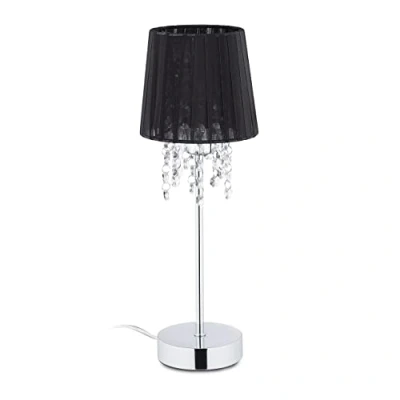 Immagine di Relaxdays 10038883, Lampada in Cristallo, Paralume Organza, Base Rotonda, Luce da Comodino, HxD 41 x 14,5 cm, NeroArgento