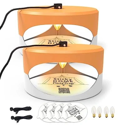 Immagine di ASPECTEK Trapest Sticky Dome Trap Bug Bed con Dischi di Colla. Odorless Cleaner e Flea Killer Pad (arancione bianco)