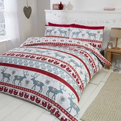 Immagine di Parure da letto con Copripiumino Matrimoniale e 2 federe, motivo: Cuori di Natale, 100% flanella cotone spazzolato, colore: rosso/multicolore, Cotone, Red/multi colour, King