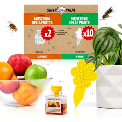 Immagine di Super Ninja adesivi gialli e trappole per mosche della frutta 10 2 combattere i mazzi piangenti trappola facile da