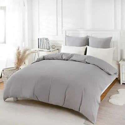 Immagine di REDKEY Copripiumino Singolo in Microfibra,Set Completo Matrimoniale con 1 Federa Cuscini Letto 155x220 cm + 80x80 Grigio chiaro