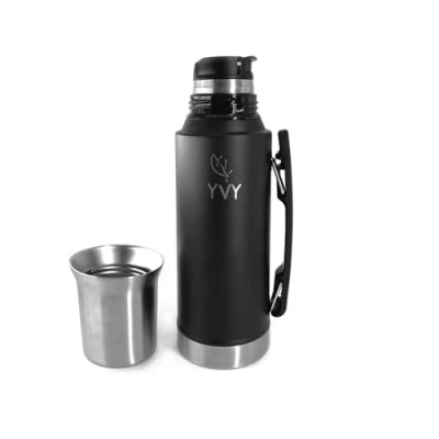 Immagine di YVY Maté Thermos à mate Tempera 1L Doppia parete in acciaio inossidabile, senza BPA Calebassse/Bicchiere da 240 ml integrato Mantiene il caldo 24 ore, freddo 30 ore Versore di precisione a