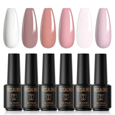 Immagine di ROSALIND Smalto Semipermante Per Unghie,6 Coloris 7ML Bianco Rosa Smalti Semipermanenti Unghie Nail Polish UV LED Gel Unghie,UV Art