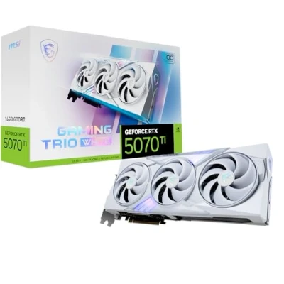 Immagine di MSI NVIDIA GeForce RTX 5070 Ti 16G Gaming Trio OC White Scheda grafica GDDR7 256 Bit, Frequenza Boost fino a 2580 MHz, PCIe Gen 5, DLSS 4, DP 2.1 x 3, HDMI 1