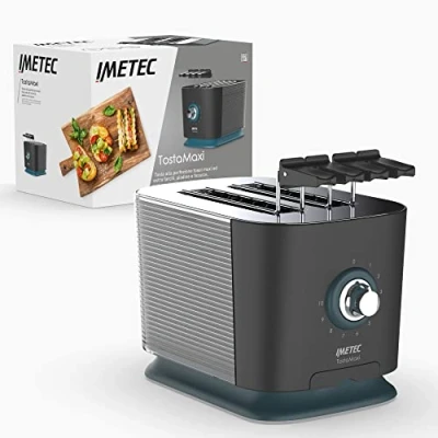Immagine di Imetec TostaMaxi Tostapane, 2 Fessure Extralarge e Pinze Apribili per Toast Extrafarciti, 10 livelli di doratura, Timer con Autospegnimento, Cassetto Raccoglibriciole, 600 Watt