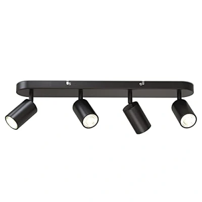 Immagine di B.K.Licht Faretti da soffitto orientabili, attacco per 4 lampadine GU10 non incluse, plafoniera moderna in metallo nero opaco, lunga 55cm, lampada salotto, camera letto o cucina