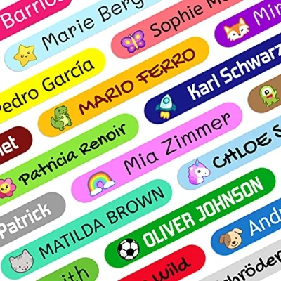 Immagine di Etichette adesive Personalizzate per segnare matite e penne. in vinile impermeabili colorate bambini a scuola all&#039;asilo. Dimensioni 4,6 x 0,6 cm (150)