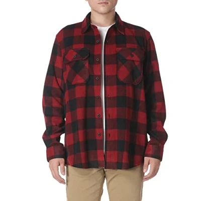 Immagine di Wrangler Authentics Giacca a Maniche Lunghe in Pile Scozzese Camicia Button Down, Plaid Buffalo Rosso, S Uomo