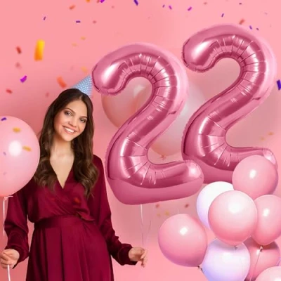 Immagine di Palloncini Compleanno 22 anni Rosa 101 CM Palloncino Numero Gonfiabile in Foil Decorazioni di un uomo donna Vola con l&#039;Elio