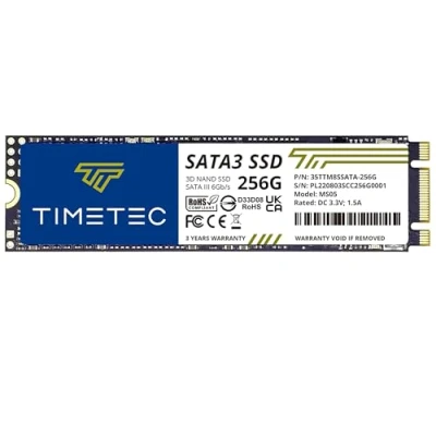 Immagine di Timetec SSD 3D NAND TLC SATA III 6Gb/s M.2 2280 NGFF 64TBW Read Speed Up to 520MB/s SLC Cache Performance Boost Internal Solid State Drive for PC Computer Laptop and Desktop (256GB)