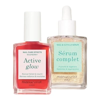 Immagine di Manucurist Healthy Glow Duo Smalto per Unghie Trattamento Riparatore Active Rosa (Raspberry) &amp; Siero Completo e Cuticole Rinforzante 2 in 1 Danneggiate