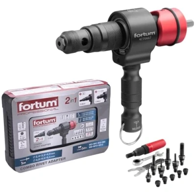 Immagine di Fortum Rivettatrice 2 in 1 Per avvitatrice a batteria e trapano I rivetti ciechi dadi alluminio, acciaio inox 2,4 6,4mm + inserti M3 M12