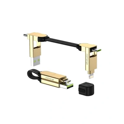 Immagine di Rolling Square, inCharge X Portachiavi con Cavo Usb Type c, Cavetto Universale Cellulare, Regalo Uomo, Caricatore Cellulare 6 in 1, Gadget Tecnologico, Oro, Lightning da 100W