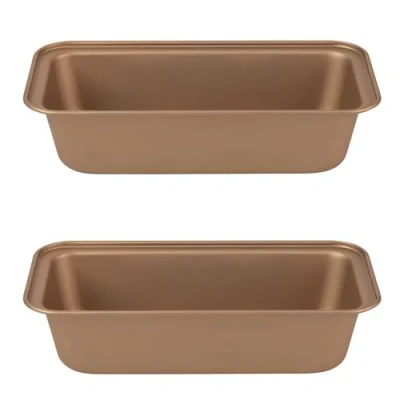 Immagine di Russell Hobbs COMBO 8124 Set of 2 Opulence 28 cm Non Stick Loaf Tins, Carbon Steel, PFOA Free, Easy Clean Bread Pan, Ideal Baking Pans for Making and Cakes, Stylish Design, Gold