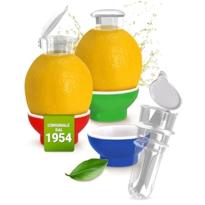 Immagine di 3 x spremiagrumi Patent Safti I L&#039;originale beccuccio per limoni, arance, ecc. Più facile di qualsiasi o (blu, rosso, verde)