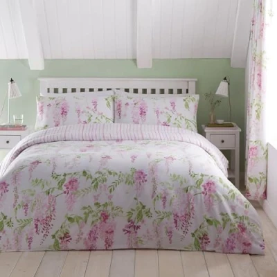 Immagine di Dreams &amp; Drapes Design Set copripiumino glicine, facile da pulire, per letto matrimoniale, rosa