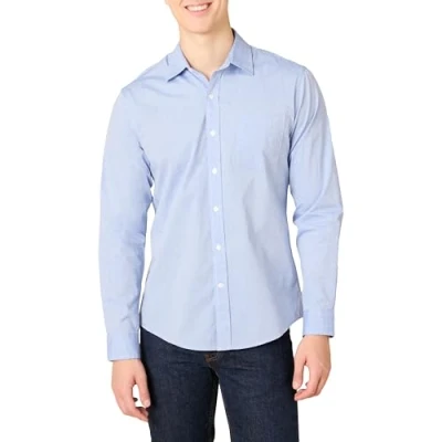 Immagine di Amazon Essentials Camicia in Popeline a Maniche Lunghe Slim Uomo, Blu di Francia, XL