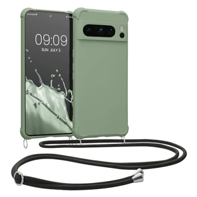 Immagine di kwmobile Custodia Compatibile con Google Pixel 8 Pro Cover Back Case in Silicone TPU Protezione Smartphone Cordino verde grigio