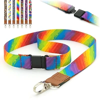 Immagine di LanyardsTomorrow Cordini in metallo spazzolato a tema vernice arcobaleno prestampata, clip metallo, porta badge ID funky 2 cm con cordino piatto da collo di LanyardsTomorrow, confezione 10
