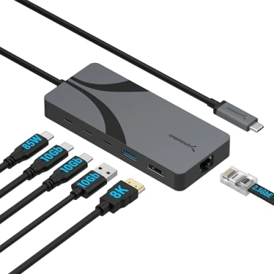 Immagine di Hub USB 4 SABRENT con 2 porte C (10Gbps), porta A HDMI 8K@60Hz, Ethernet RJ45 2,5 GbE e PD 3.0 da 85W [HB U4HP].