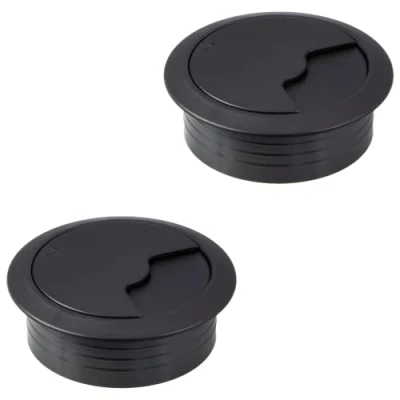 Immagine di Gedotec Passacavo nero opaco TAVOLA Prese per cavi wireless rotonde Foratura passacavi in ??plastica PA Ø 80 mm Instradamento dei a pressione Canale da scrivania uscita cavo 2 Pezzi
