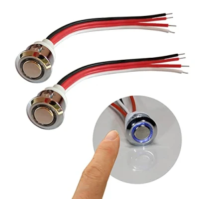 Immagine di STBTECH interruttore touch a LED da 12 V, 5 24 V DC, sfioramento, dimmerabile senza livelli preimpostati per strisce LED, adatto fori di montaggio 17 mm, 2 pezzi