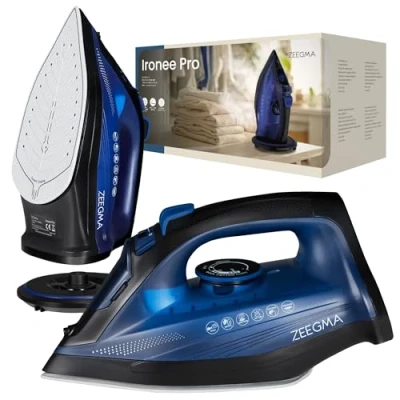 Immagine di ZEEGMA IRONEE PRO Ferro da Stiro a Vapore senza Filo con Piastra in Ceramica 2600 Watt, Base di Ricarica 360 , Serbatoio 320 ml Erogazione 35 g/min Funzione Autopulizia, Anti Calc/Drip