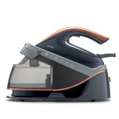 Immagine di Breville PRESSXPRESS 2600W Ferro da Stiro con Caldaia, Piastra Multidirezionale in Ceramica, Colpo Vapore 245 g, Getto Verticale 115g/min, Pressione 6 Bar, Tecnologia PerfectTEMP, Nero