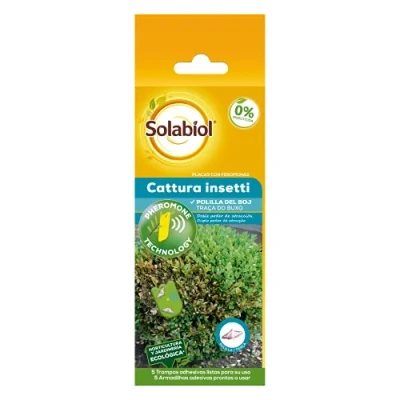 Immagine di Solabiol Cattura Insetti Geranio e Bosso. Trappola Adesiva con Feromone specifico per Piralide del Bosso, 4 Foglietti