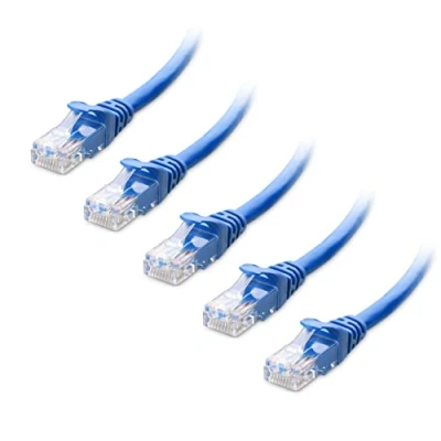 Immagine di Cable Matters Confezione da 5, 10G Cavo Ethernet corto snagless Cat 6 2,1m (Cavo Cat6, 6) Blu, 2,1 Metri
