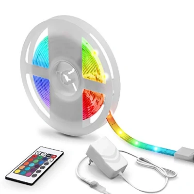 Immagine di B.K.Licht Striscia LED RGB da 5m con telecomando, cambia colore, accorciabile, adesiva, nastro luminoso rivestimento in silicone per soggiorno IP20