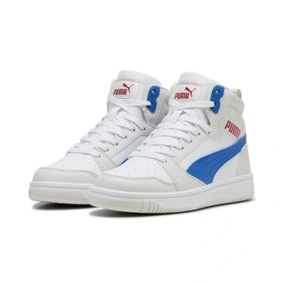 Immagine di PUMA Rebound V6 Mid JR, Scarpe da Ginnastica, White Vivid Blue Feather Gray, 38.5 EU