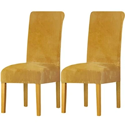 Immagine di LANSHENG Fodere per Sedia,Elastan Elasticizzato con Fascia Elastica, Sedia da Pranzo in Velluto di Grandi Dimensioni Ristorante Banchetti dell&#039;hotel (Mostarda,2 Pack(M))