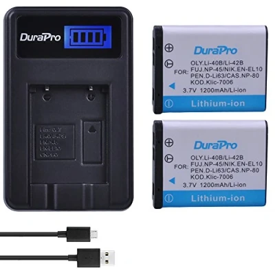 Immagine di DuraPro 2Pcs 3.7V 1200mAh EN EL10 Li 40B 42B Battery + LCD USB Charger for Olympus NP 45,for Nikon D Li63 Li108 80 CNP80 KLIC 7006