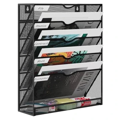Immagine di EasyPAG 6 ripiani in rete A4 vassoio da appendere a parete, organizer per posta, riviste, aggiornamento, colore: nero