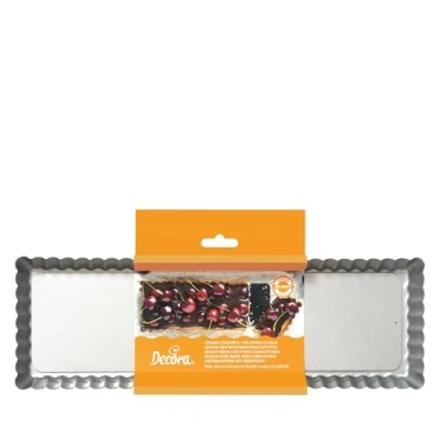 Immagine di Decora 0070026 Stampo Crostata Antiaderente Rettangolare con Fondo Mobile 35x11x2,5 cm, Acciaio, Grigio, 35 x 11 2,5 h cm