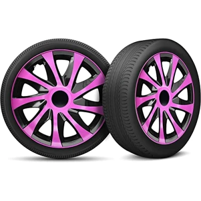 Immagine di Moltico Copricerchi Set Universale 4 Pezzi Adatto a Tutti i Cerchi in Acciaio Copri Cerchioni Anello di Sicurezza Regolabile Rosa Nero 16 Pollici