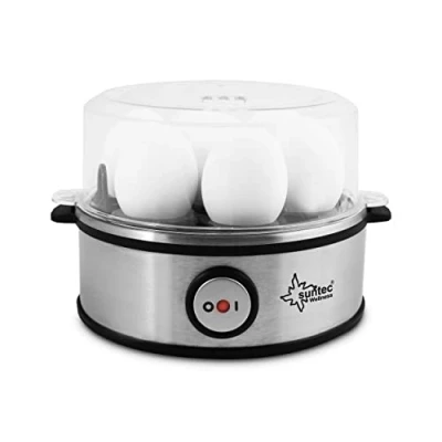 Immagine di SUNTEC cuociuova EGG 8564 Design in Acciaio Inox per 7 Uova Regolazione del Grado di Cottura e Timer spegnimento Automatico Piccolo ed Elettrico Set con misurino Ciotola 360 Watt