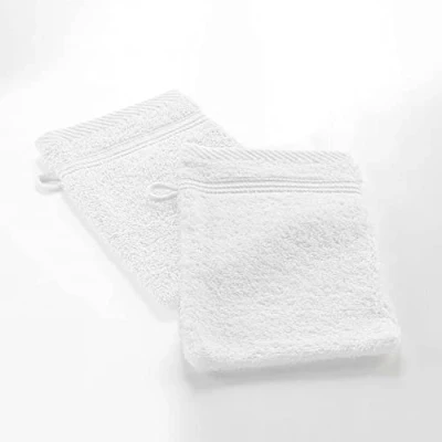 Immagine di Douceur d&#039;Intérieur, 2 guanti da bagno (15 x 21 cm) teneresse bianco, spugna tinta unita